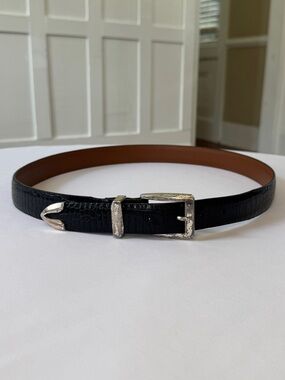 ONYX by Brighton Leather Belt Men Size 36 Black Croc Embossed Vintage Silver